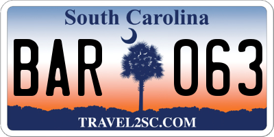 SC license plate BAR063