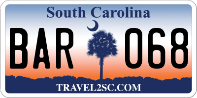SC license plate BAR068