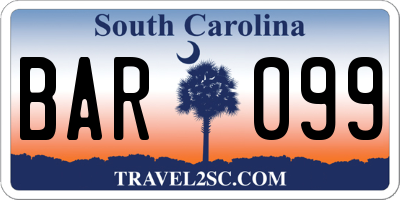 SC license plate BAR099