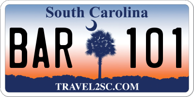 SC license plate BAR101