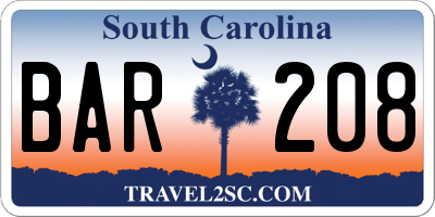 SC license plate BAR208