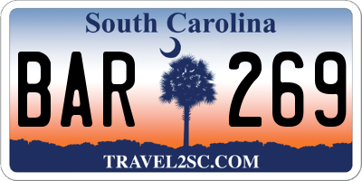 SC license plate BAR269