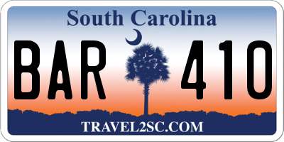SC license plate BAR410
