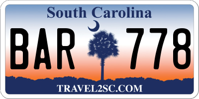 SC license plate BAR778