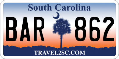 SC license plate BAR862