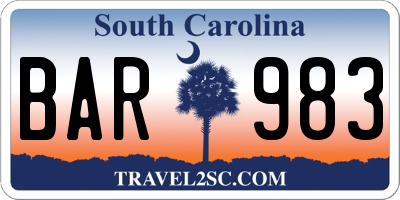 SC license plate BAR983