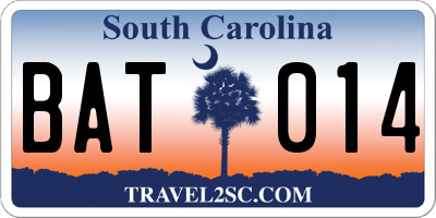 SC license plate BAT014