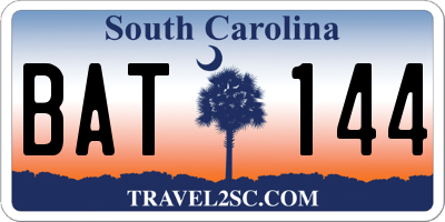 SC license plate BAT144