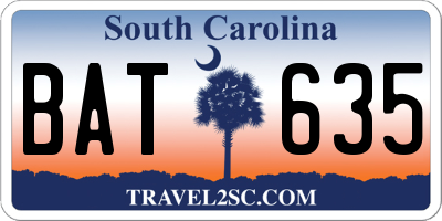 SC license plate BAT635