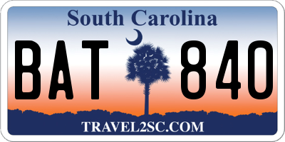 SC license plate BAT840