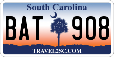 SC license plate BAT908