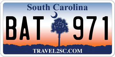 SC license plate BAT971
