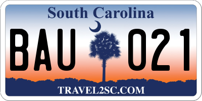 SC license plate BAU021