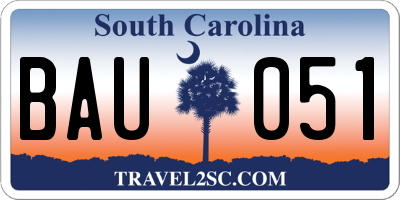 SC license plate BAU051