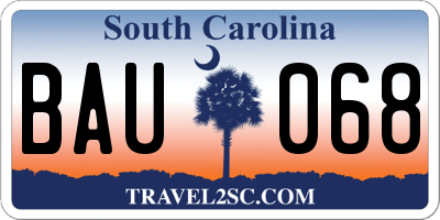 SC license plate BAU068