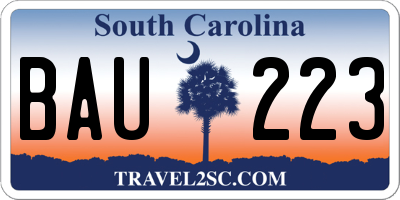 SC license plate BAU223