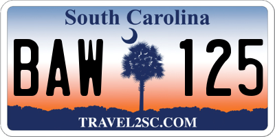 SC license plate BAW125