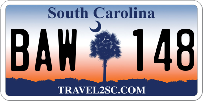 SC license plate BAW148