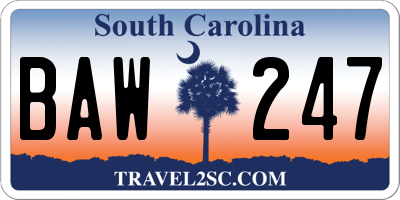 SC license plate BAW247