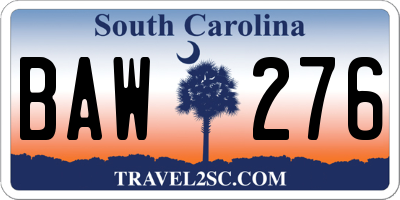SC license plate BAW276