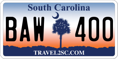 SC license plate BAW400