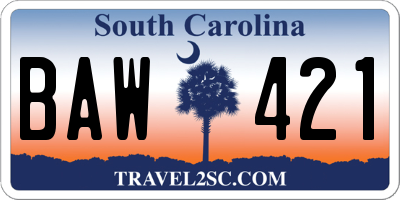 SC license plate BAW421