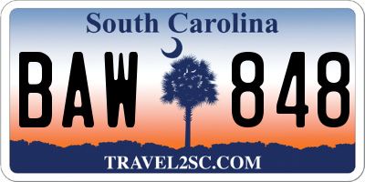 SC license plate BAW848