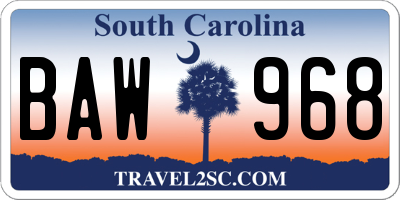 SC license plate BAW968