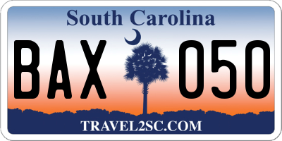 SC license plate BAX050