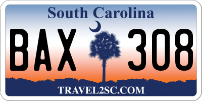 SC license plate BAX308