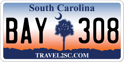 SC license plate BAY308
