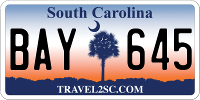 SC license plate BAY645