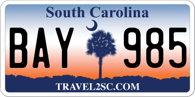 SC license plate BAY985