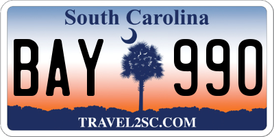 SC license plate BAY990