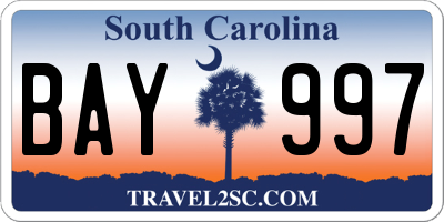 SC license plate BAY997