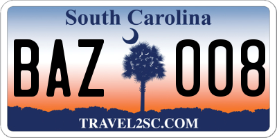 SC license plate BAZ008