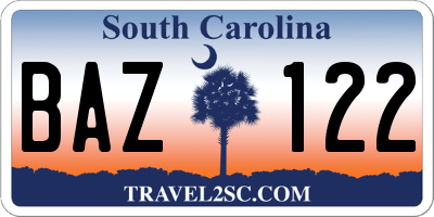 SC license plate BAZ122