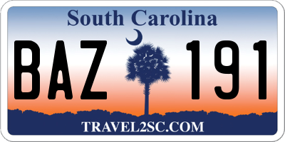 SC license plate BAZ191