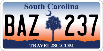 SC license plate BAZ237
