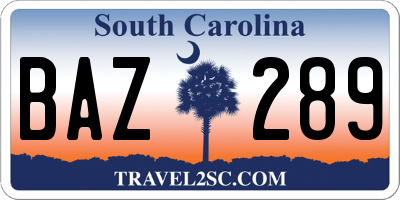 SC license plate BAZ289