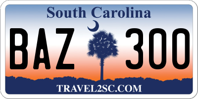 SC license plate BAZ300