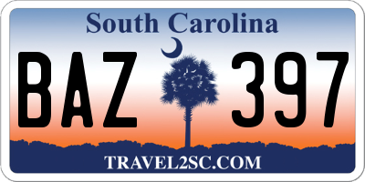 SC license plate BAZ397