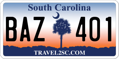 SC license plate BAZ401