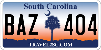 SC license plate BAZ404