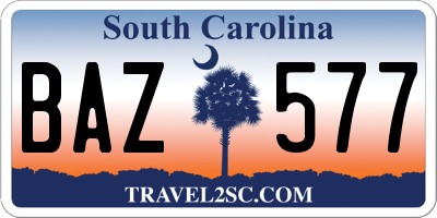 SC license plate BAZ577