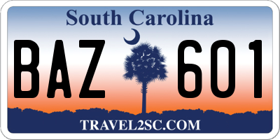 SC license plate BAZ601