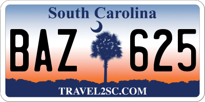 SC license plate BAZ625