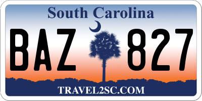 SC license plate BAZ827