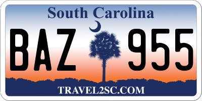 SC license plate BAZ955