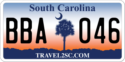 SC license plate BBA046